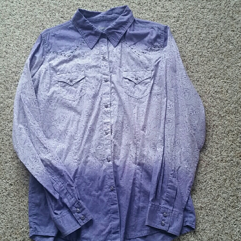 Western purple pearl snap blouse